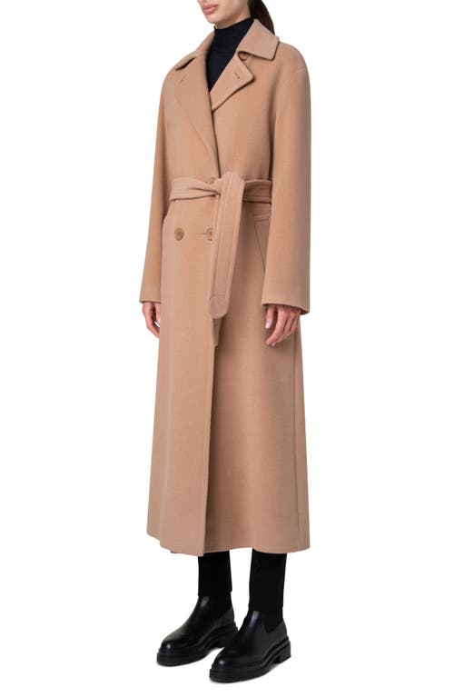 Akris Punto Double Breasted Belted Wool Blend Coat In Malt