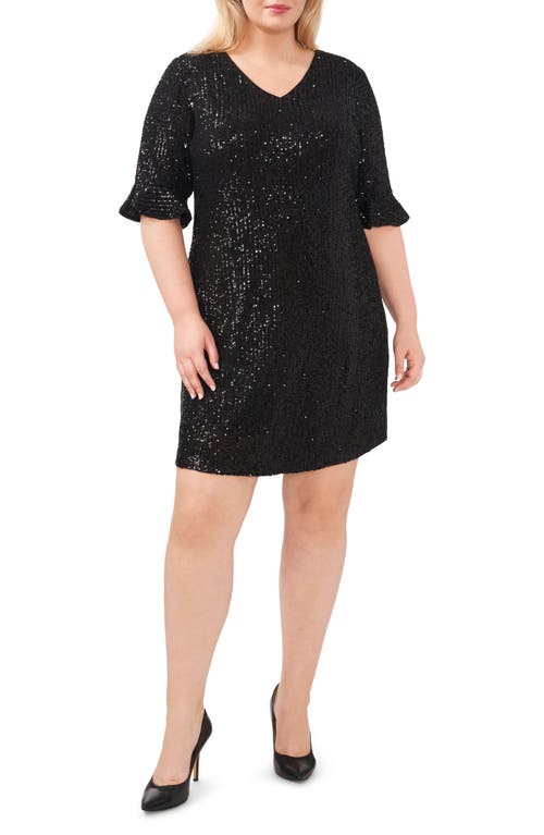 CeCe Sequin V-Neck Cocktail Dress in Rich Black at Nordstrom, Size 3X