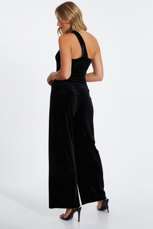 Quiz Velvet Jumpsuit With Embellished Buckle In Black