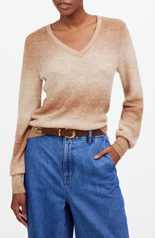 Madewell Space Dye Alpaca Blend V-Neck Sweater in Spacedye Fawn 