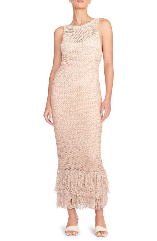 STAUD Constanza Fringe Mesh Stitch Sweater Dress Beige Multi at Nordstrom,