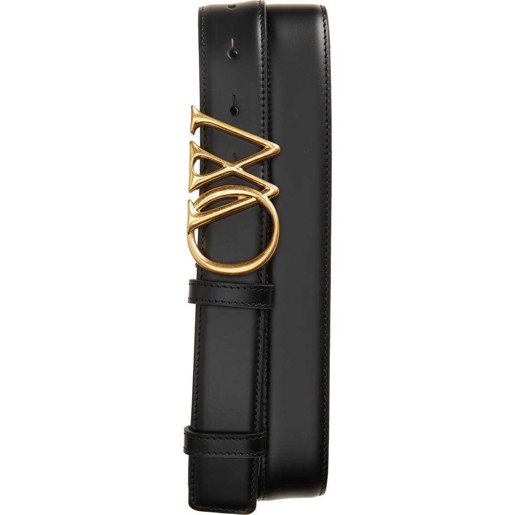 Off-white Ow Initials Buckle Leather Belt In Black/gold