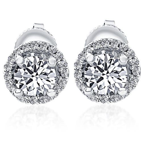 Bliss Diamond 1/2 Ct Halo Diamond Studs With Screw Backs Gold Lab Grown In 10k White Gold
