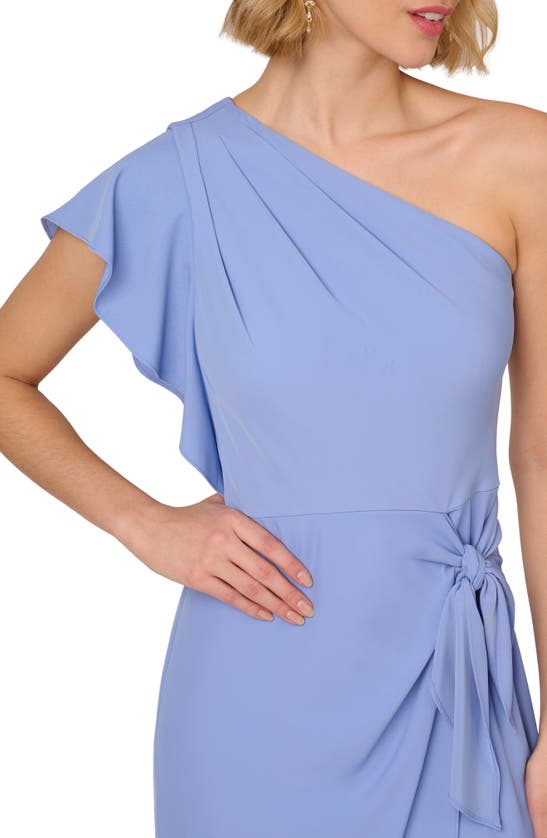 Shop Adrianna Papell Side Tie One-shoulder Gown In Peri Cruise