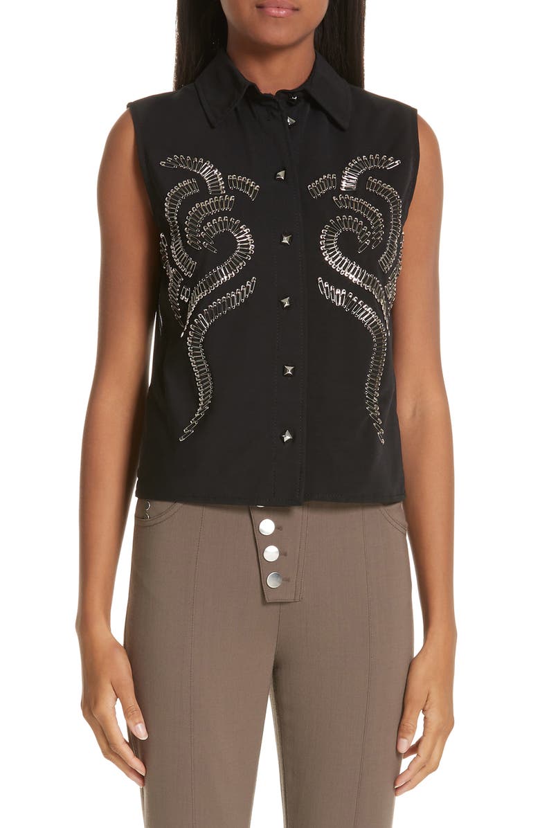 Alexander Wang Safety Pin Mesh Back Blouse Nordstrom