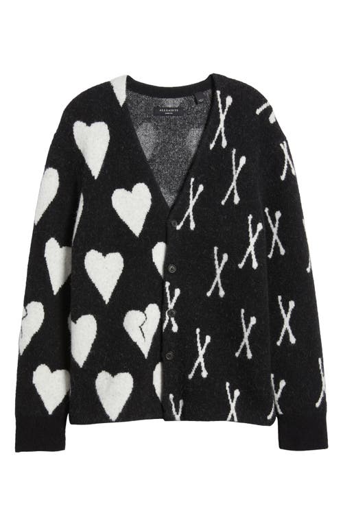 Shop Allsaints Bonebreak Heart Alpaca & Wool Blend Cardigan In Black/chalk White