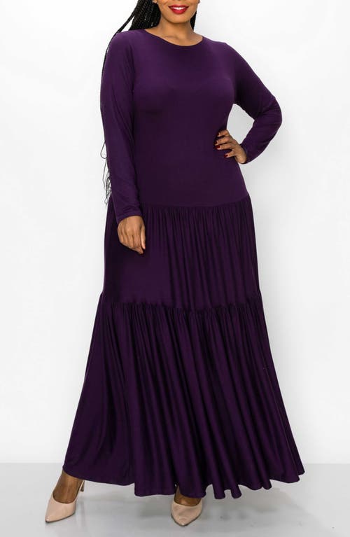 L I V D Long Sleeve Maxi Dress In Eggplant