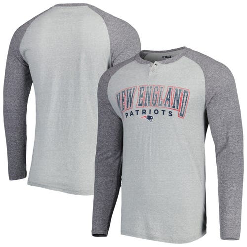 Men's Concepts Sport Heather Gray New England Patriots Ledger Raglan Long Sleeve Henley T-Shirt