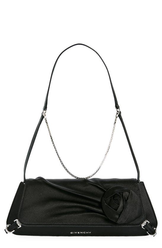 Shop Givenchy Voyou Flower East/west Silk Shoulder Bag In Black