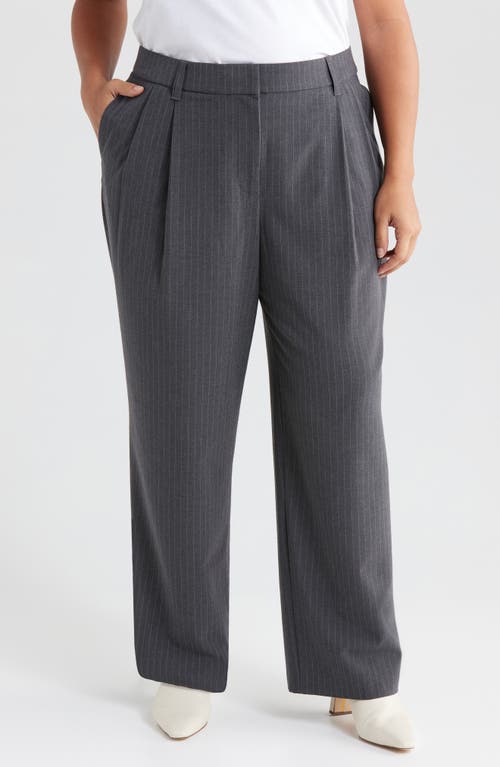 Wit & Wisdom Pinstripe Ultra Skyrise Pleated Wide Leg Pants In Steel Grey White
