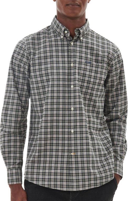 Barbour Lomond Tailored Fit Plaid Stretch Cotton Button-Down Shirt in Forest Mist at Nordstrom, Size Small