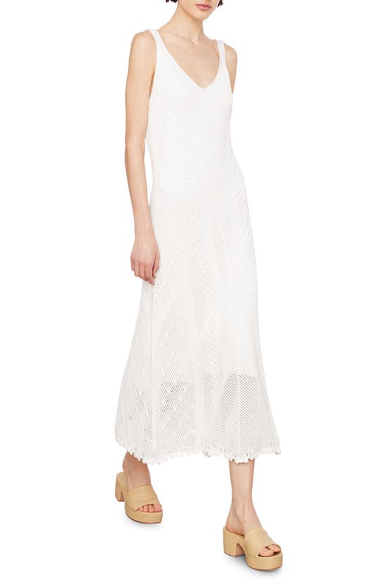 Vince Sleeveless Macrame Sweater Midi Dress In Gesso