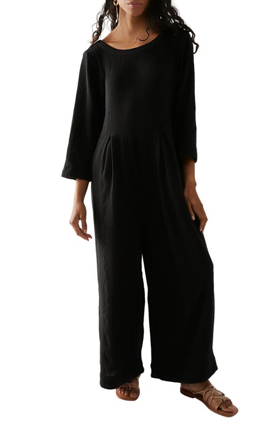 Shop Free People Shiloh Cotton & Linen Jumpsuit In Black
