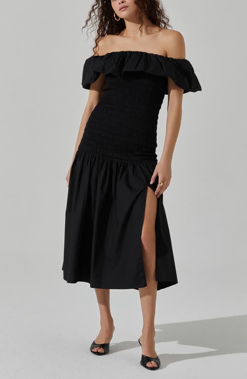 Shop Astr The Label Off The Shoulder Cotton Midi Dress In Black