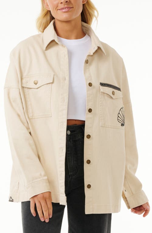 Shop Rip Curl Soleil Embroidered Denim Shacket In Off White