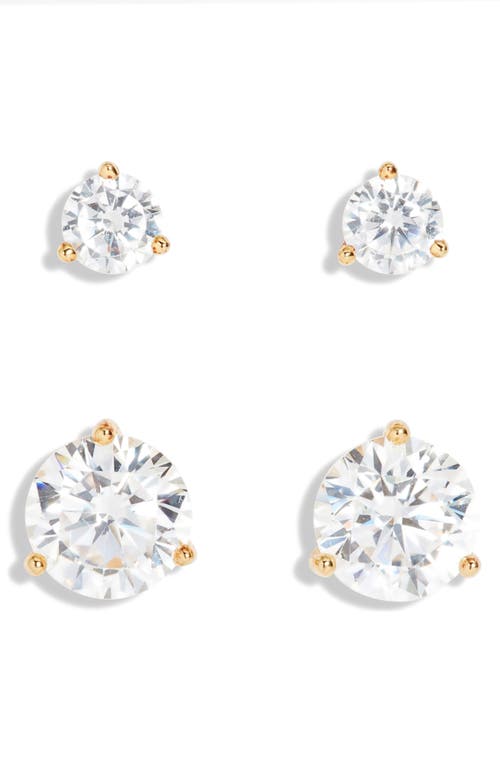 Nordstrom Set of 2 Cubic Zirconia Stud Earrings in Clear- Gold at Nordstrom