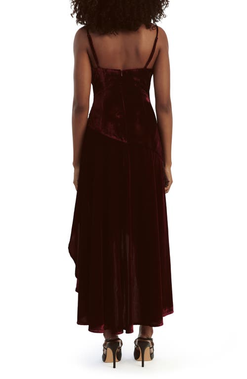 Shop Bardot Sorella Velour Asymmetric Midi Dress In Burgundy