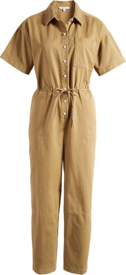 Topshop utility pocket casual jumpsuit in khaki