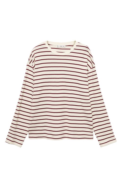 Mango Stripe Cotton Sweater In Burgundy Stripe/cream