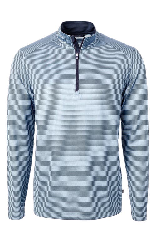Cutter & Buck Micro Stripe Quarter Zip Recycled Polyester Piqué Pullover In Blue