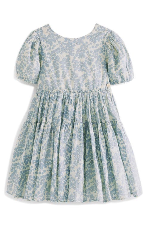 Laura Ashley Kids' Floral Tiered Puff Sleeve Cutout Cotton Dress In Ivory Blue