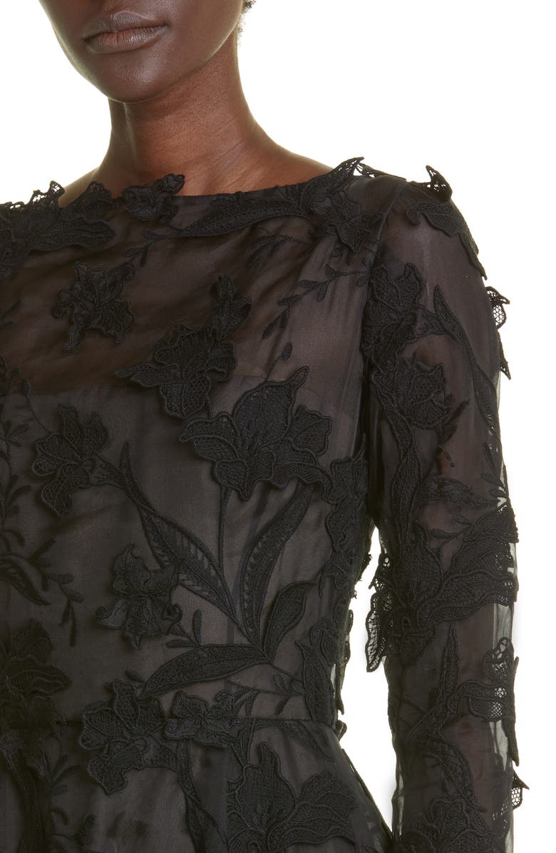 Jason Wu Collection Floral Embroidery Long Sleeve Silk Organza A-Line ...