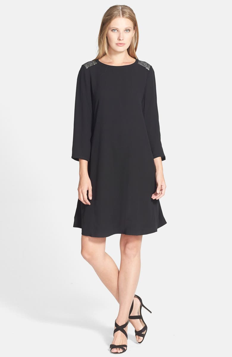 Eileen Fisher Sequin Trim Bateau Neck Silk Dress (Plus Size) | Nordstrom
