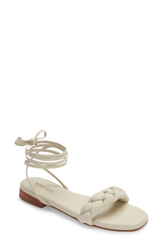 Lyla Braided Strap Flat Sandals Braided Ankle Wrap Sandals Natural