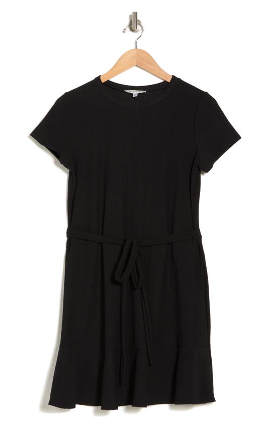 Shop Tash And Sophie Tie Waist Short Sleeve Dress In Black