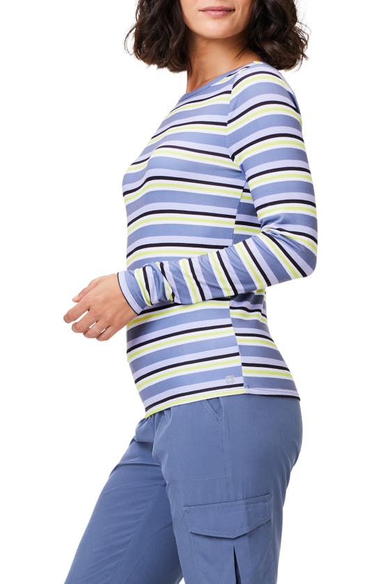 Shop Nz Active By Nic+zoe Easy Stripe Flow Fit Long Sleeve Top In Blue Multi