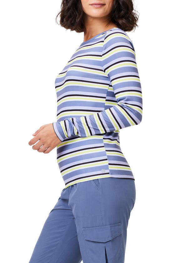 Nz Active By Nic+zoe Easy Stripe Flow Fit Long Sleeve Top In Blue Multi
