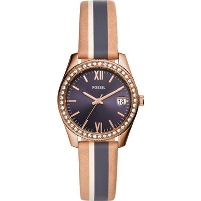 Fossil Scarlette Crystal Leather Strap Watch, 32Mm