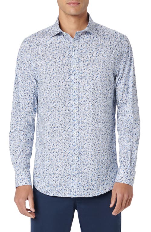 Bugatchi Axel Shaped Fit Tile Print Stretch Cotton Button-Up Shirt Classic Blue at Nordstrom,