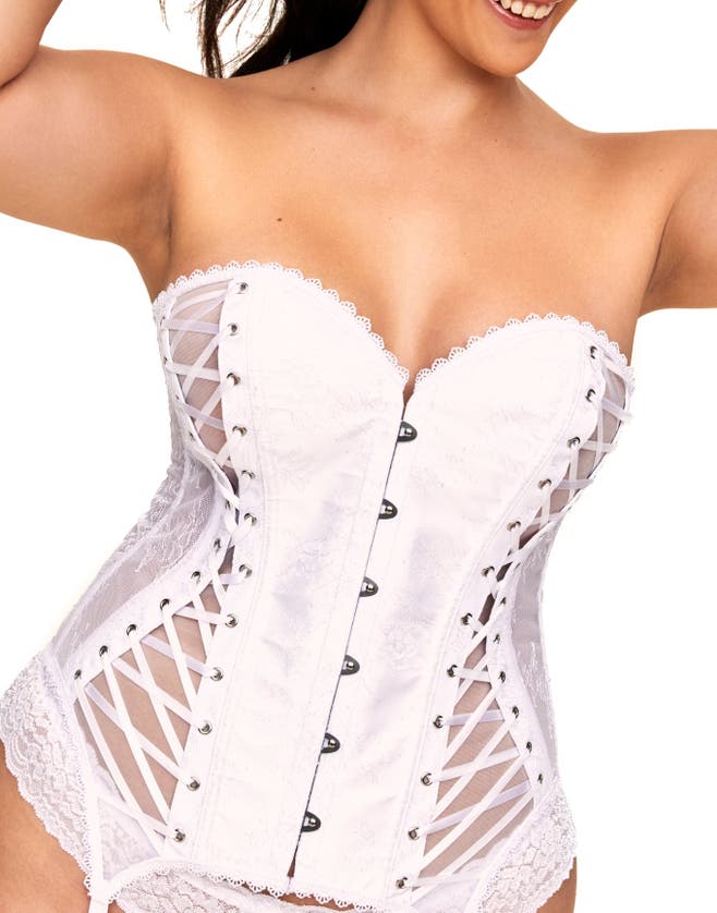 Adore Me Aurora Boned Corset & Thong Set In White