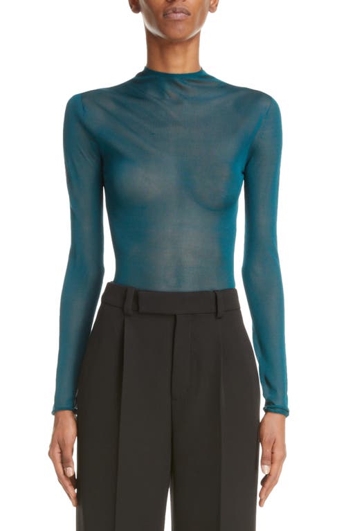 Saint Laurent Sheer Silk Shirt in Bleu Canard