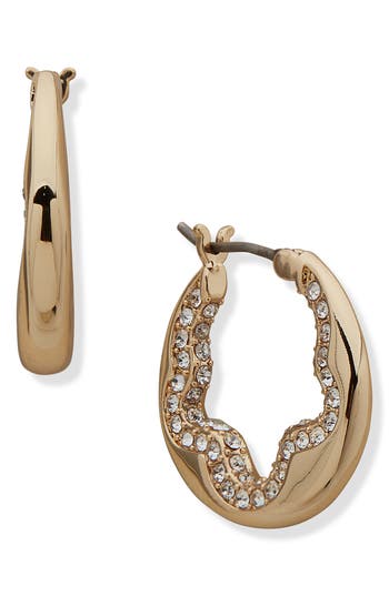 Dkny Pavé Crystal Wavy Hoop Earrings In Gold