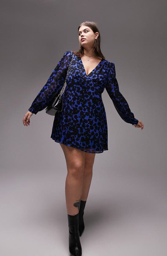 Topshop Curve Long Sleeve Minidress In Blue