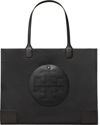 TORY BURCH Black Pebble Leather Expandable Shoulder Bag