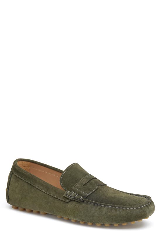 Shop Johnston & Murphy Athens Penny Driving Loafer In Olive Suede