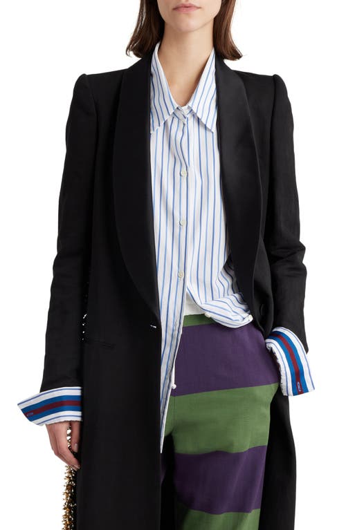 Dries Van Noten Raida Embellished Linen, Cotton & Silk Tuxedo Coat in Black 900 at Nordstrom, Size 4 Us