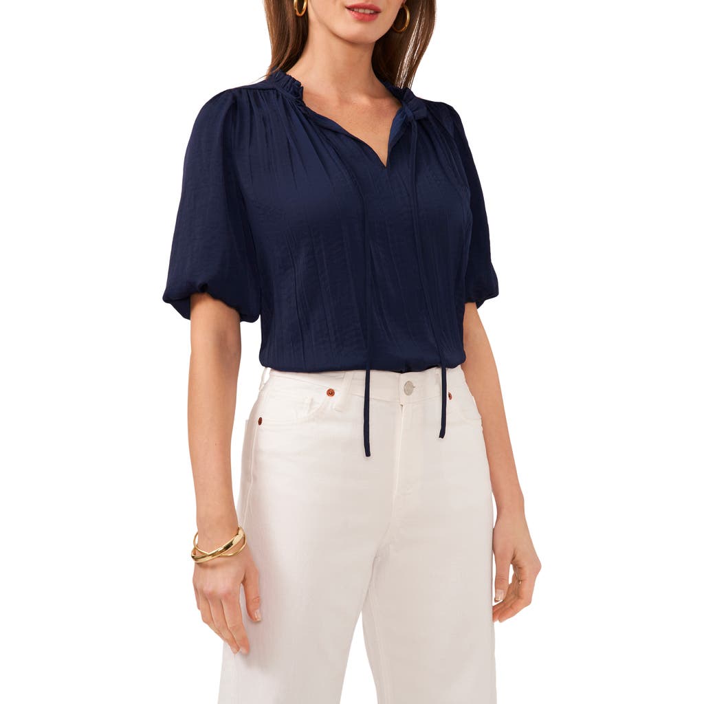 Vince Camuto Puff Sleeve Hammered Satin Top In Blue