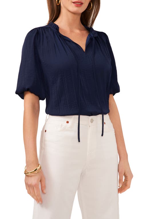 Vince Camuto Puff Sleeve Hammered Satin Top Classic Navy at Nordstrom,