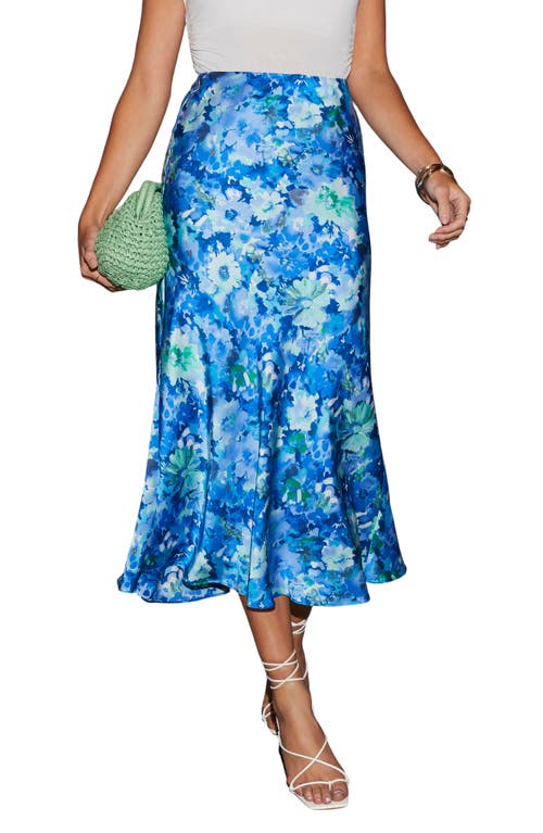 Vici Collection Alicia Floral Satin Midi Skirt In Blue Multi