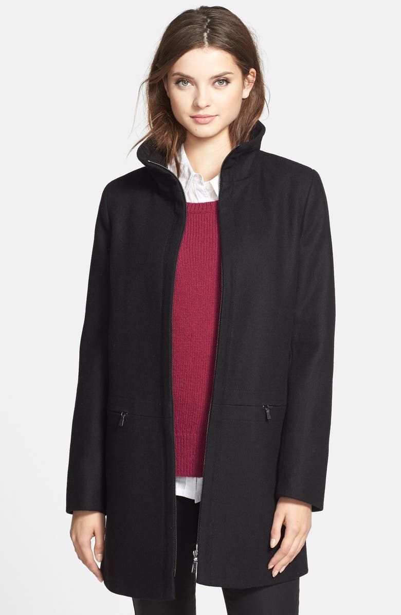 LARRY LEVINE Stand Collar Wool Blend Coat, Main, color, Black