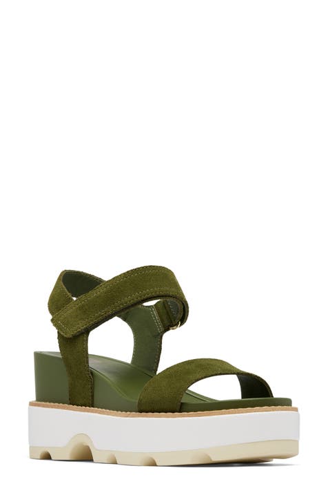 Green Wedge Flip Flops Platform Sandals