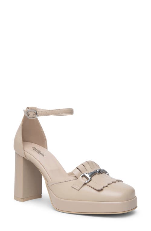 Shop Nerogiardini Kiltie Ankle Strap Platform Pump In Beige/khaki