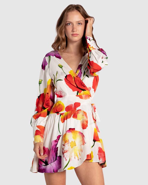 Belle & Bloom The Dancer Longsleeve Mini Wrap Dress In Wild Poppies