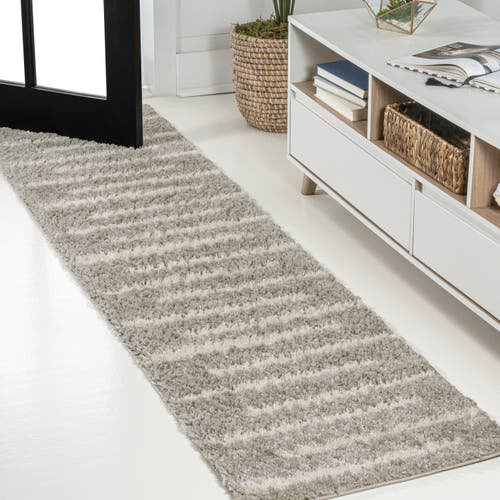 Jonathan Y Alaro Berber Stripe Shag Area Rug In Gray/ivory
