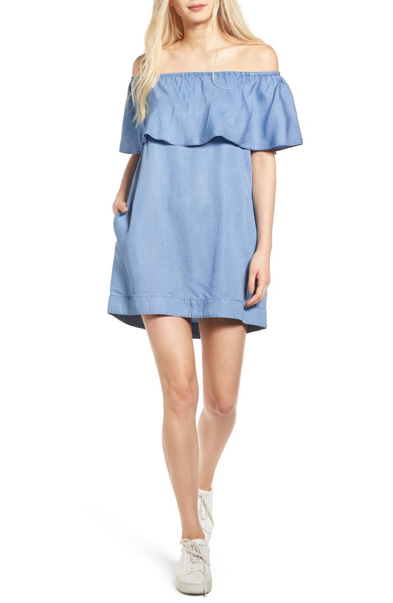 7 For All Mankind® Chambray Off the Shoulder Dress | Nordstrom
