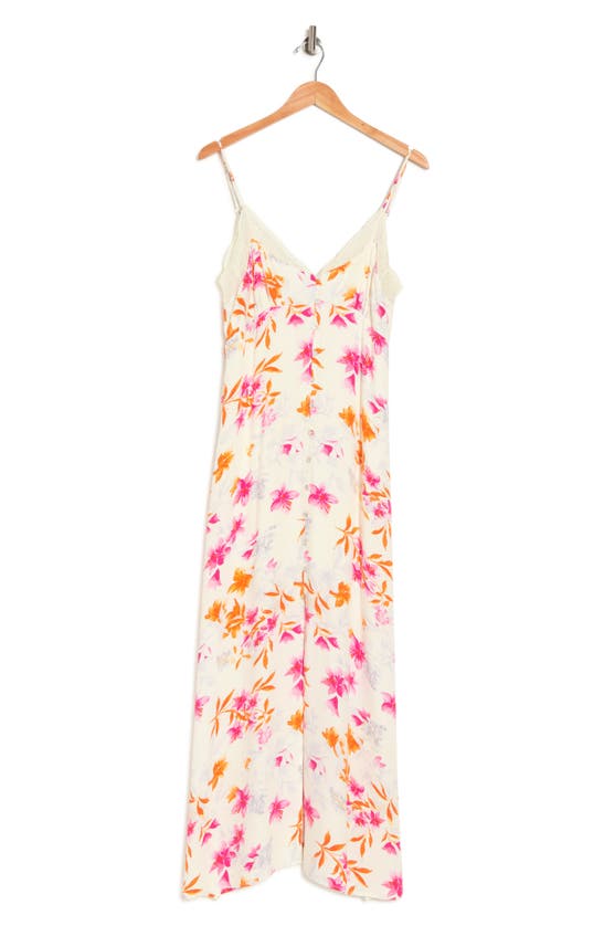 Lovestitch Button Down Cami Midi Dress In Ivory/ Fuchsia